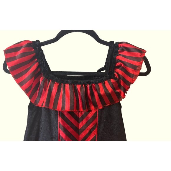 Vintage-Inspired Red & Black Striped Costume Dress w Ruffled Neckline & Matching - Picture 6 of 16